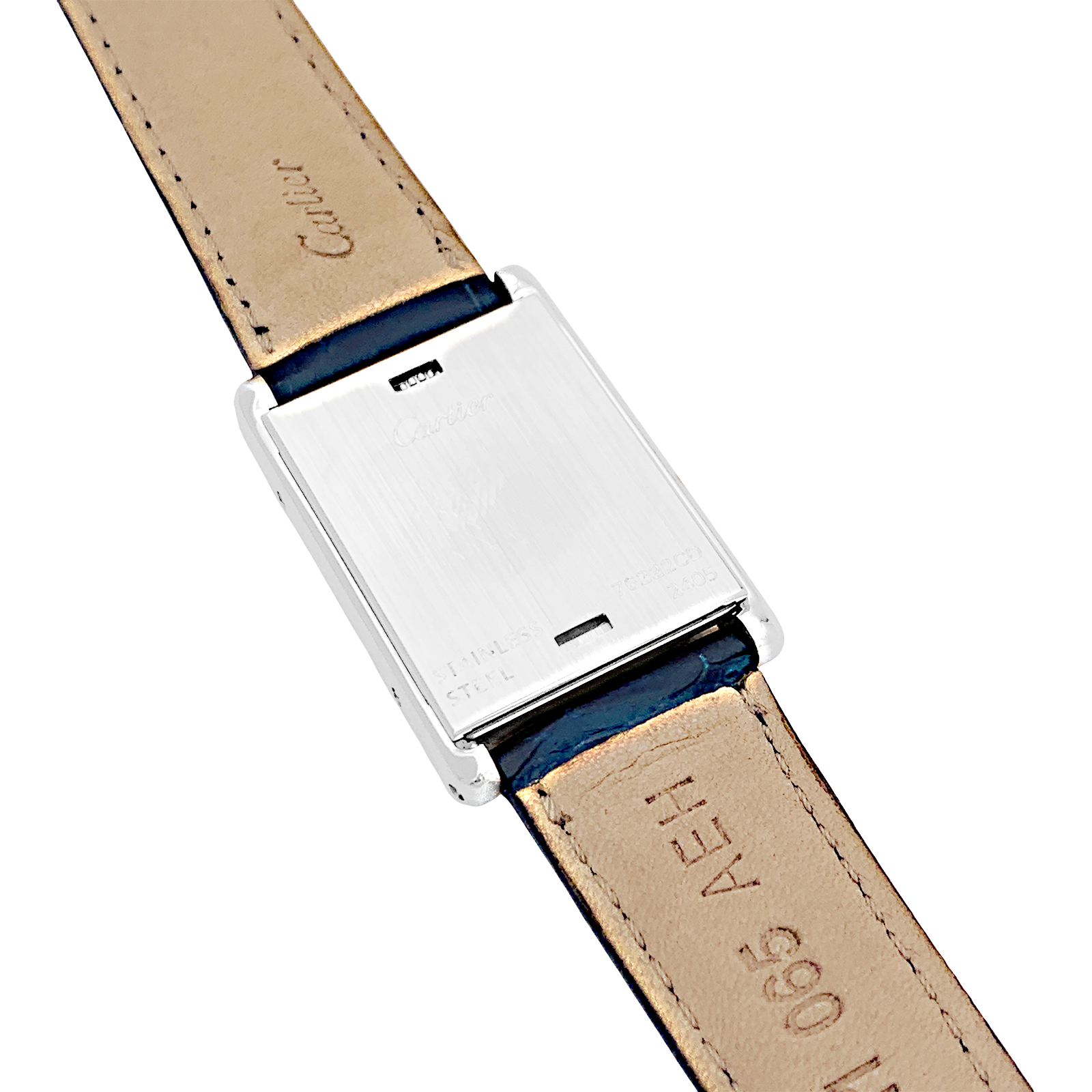 Montre Cartier, "Tank Basculante", acier, cuir.