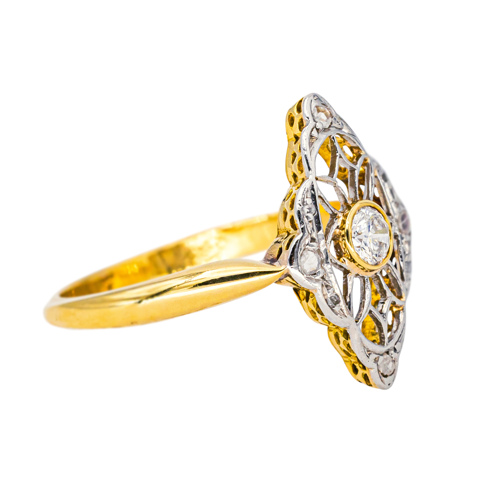 Bague Marquise Or jaune, Platine Diamant