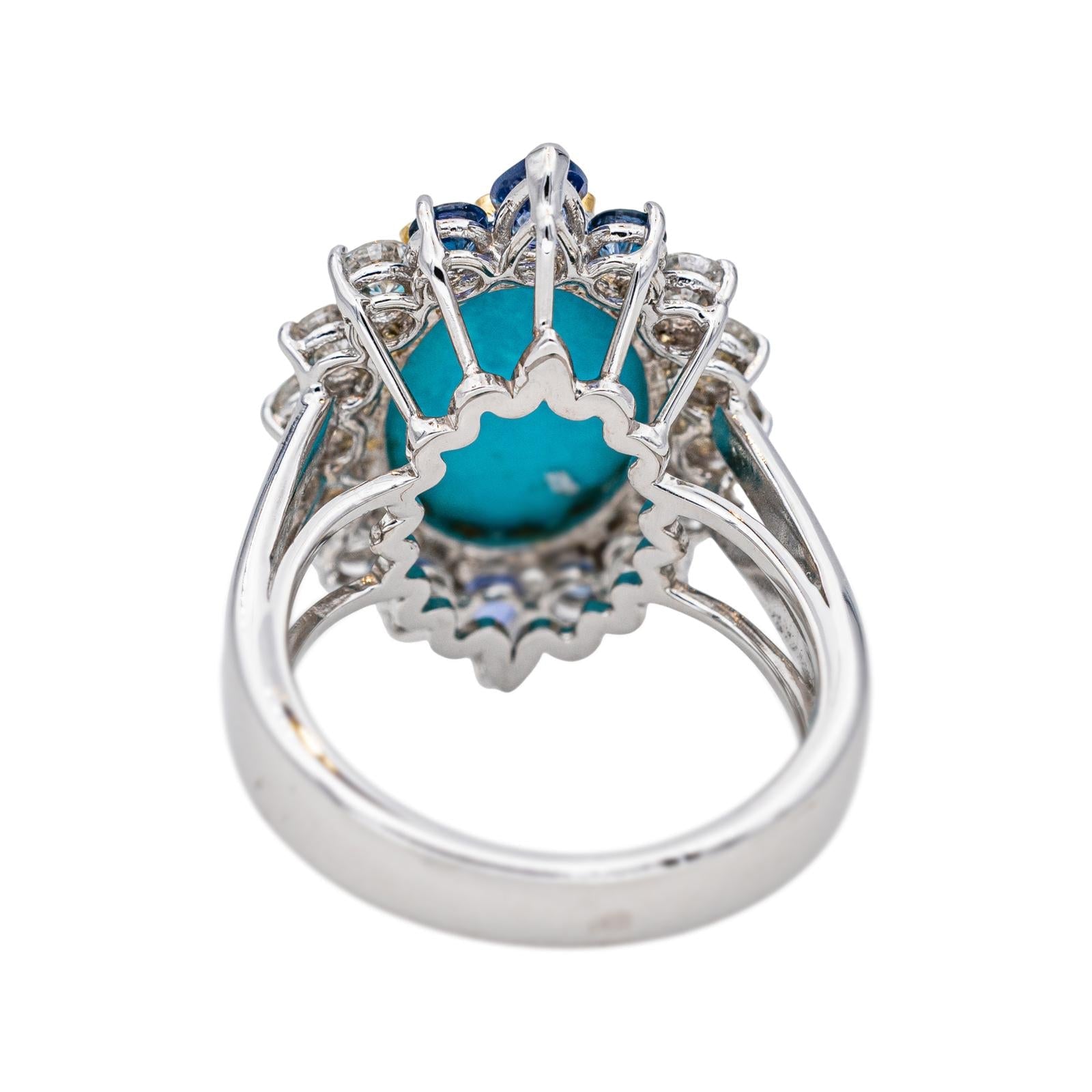 Bague Marquise Or blanc Turquoise, Diamant, Saphir