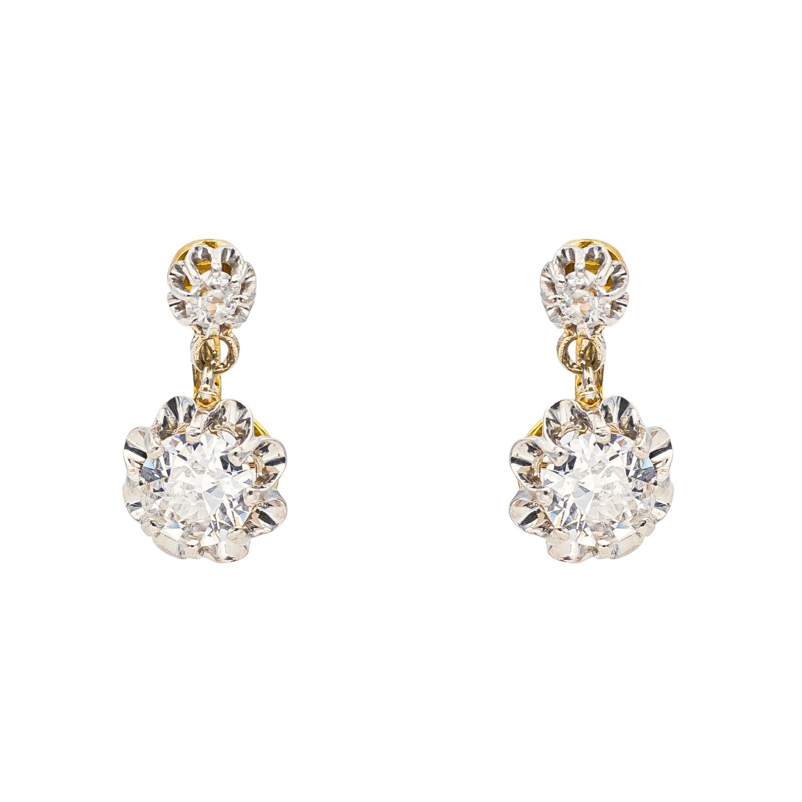 Boucles d'oreilles Dormeuses Or jaune, Platine Diamant