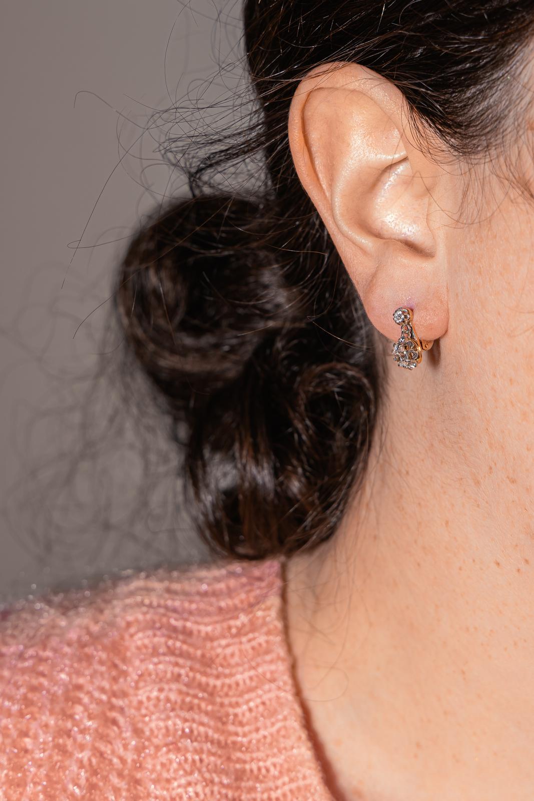 Boucles d'oreilles Dormeuses Or jaune, Platine Diamant