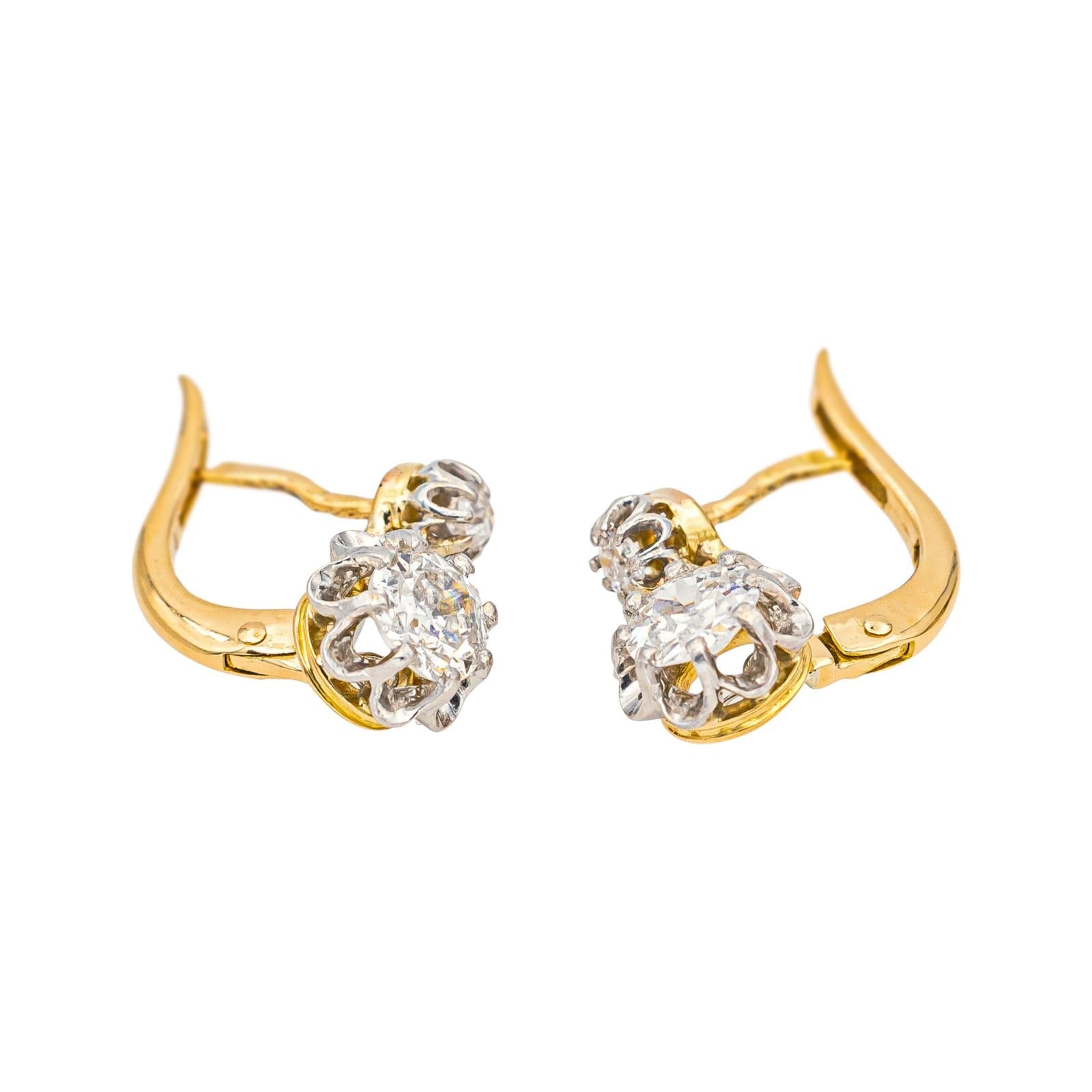 Boucles d'oreilles Dormeuses Or jaune, Platine Diamant