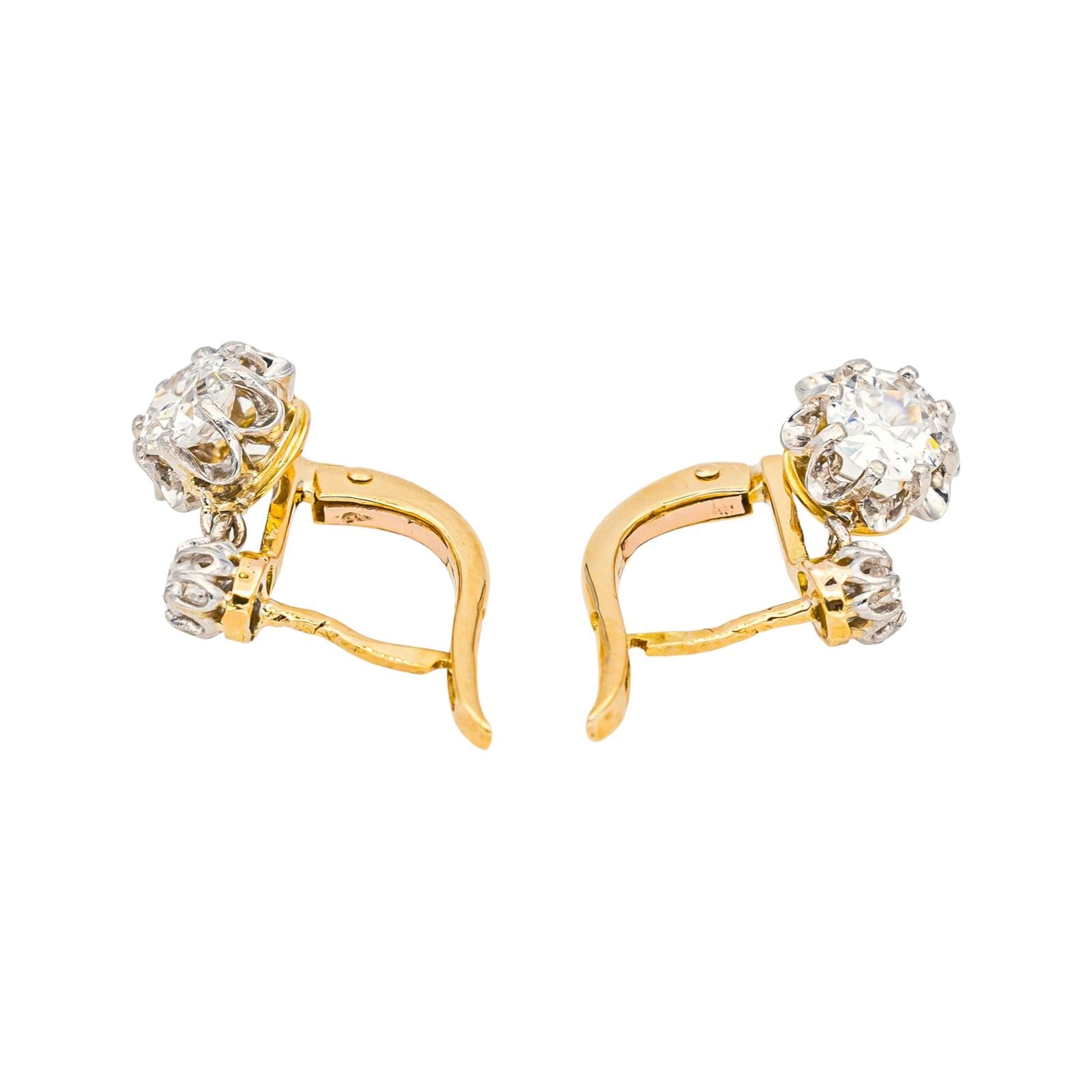 Boucles d'oreilles Dormeuses Or jaune, Platine Diamant