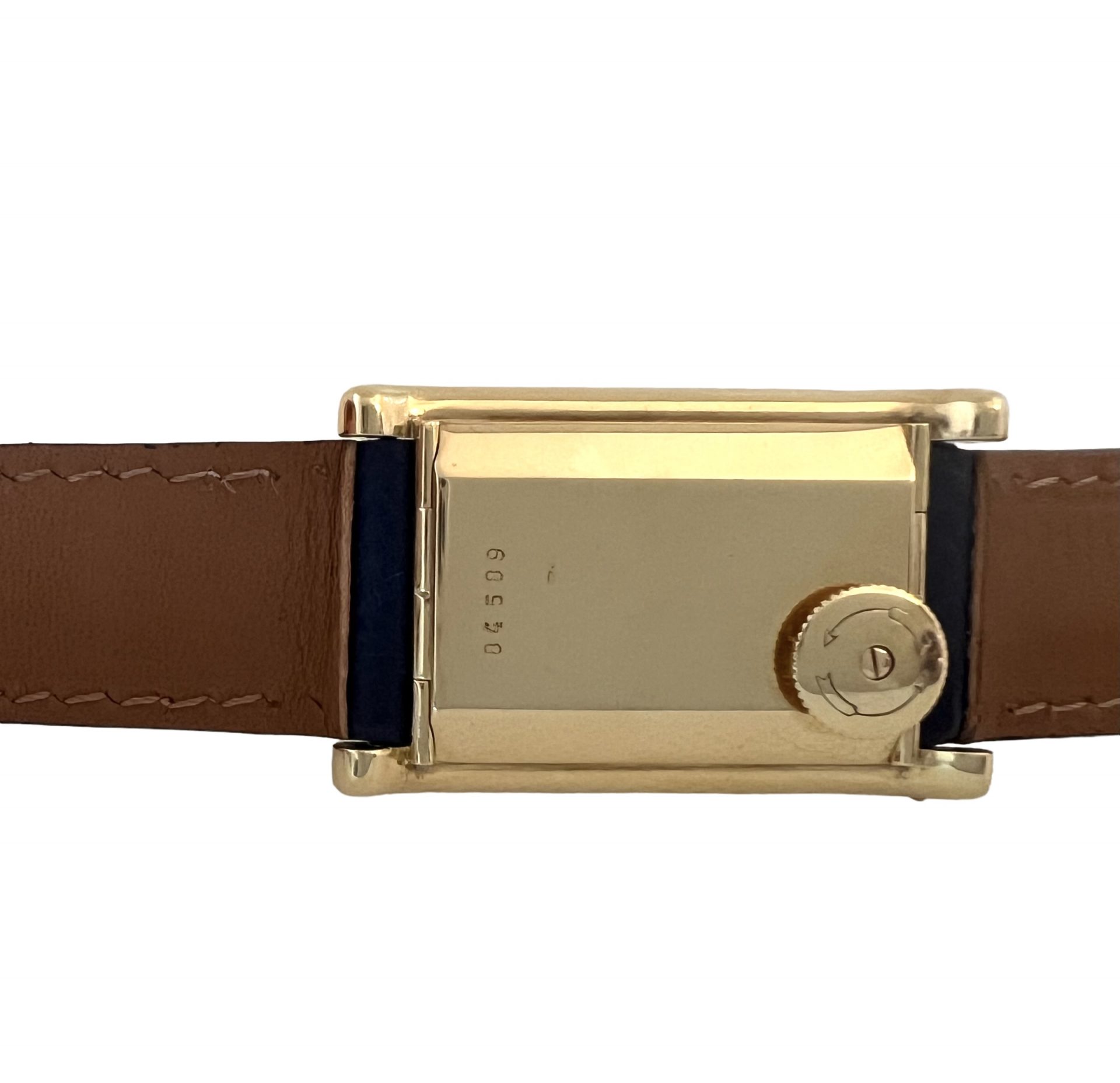 Jaeger Lecoultre, Montre Duoplan en or sur cuir.