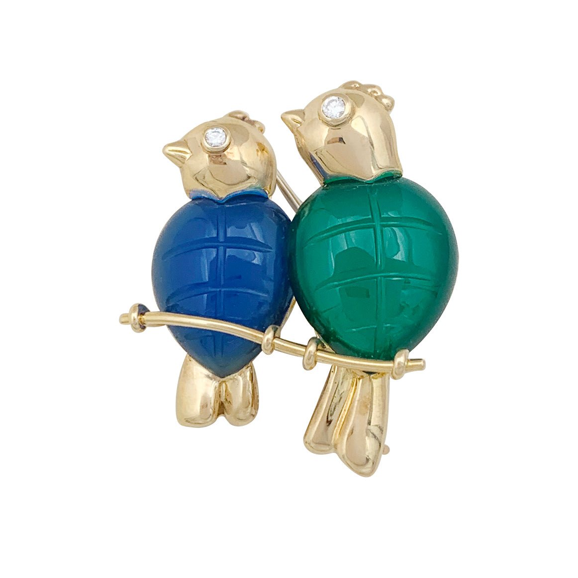 Broche Cartier "Inséparables" or jaune, diamants, pierres de couleur. - Maison Eloe