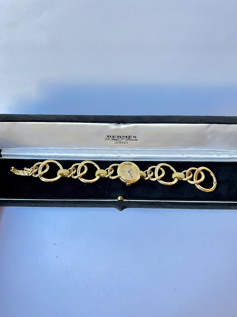 Hermès, a yellow gold watch with Jaeger le Coultre movement