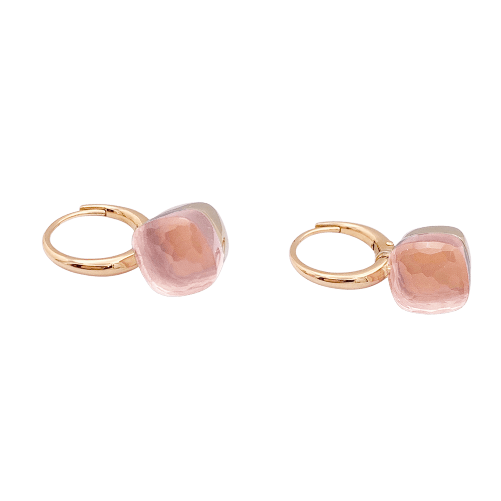 Boucles d'oreilles Pomellato, "Nudo", or rose et blanc et quartz rose.