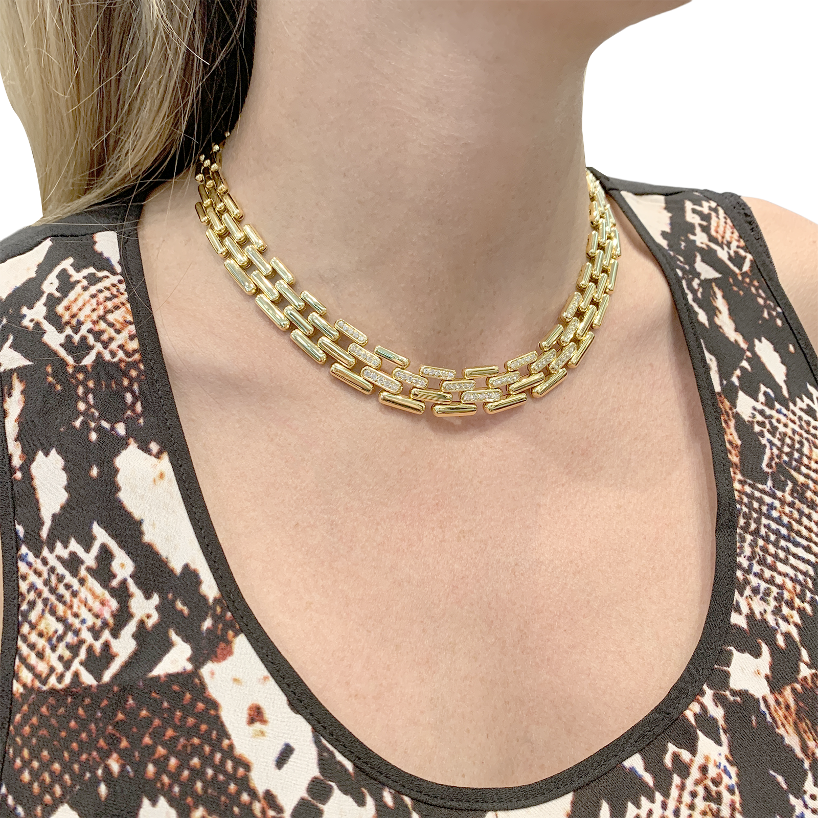 Collier Fred maillons articulés, or jaune, diamants.