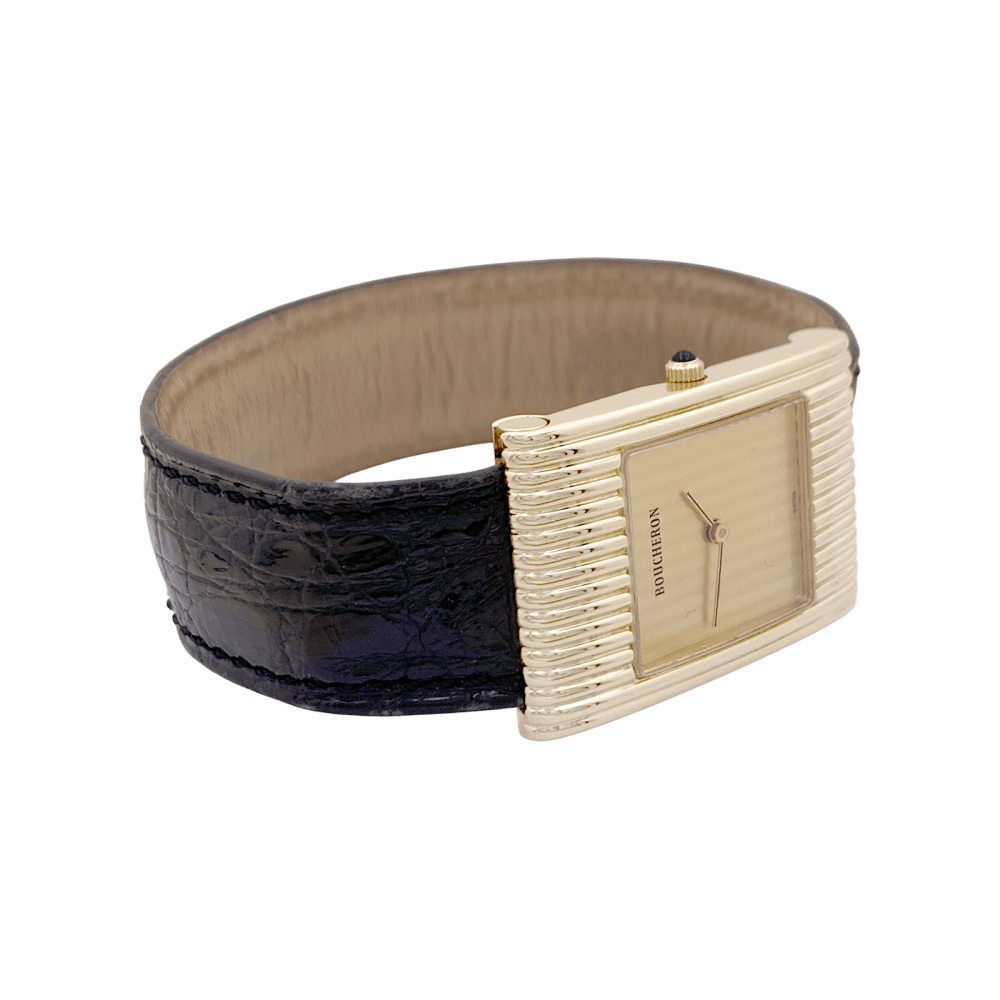Montre Boucheron, "Reflet", or jaune, cuir. - Maison Eloe