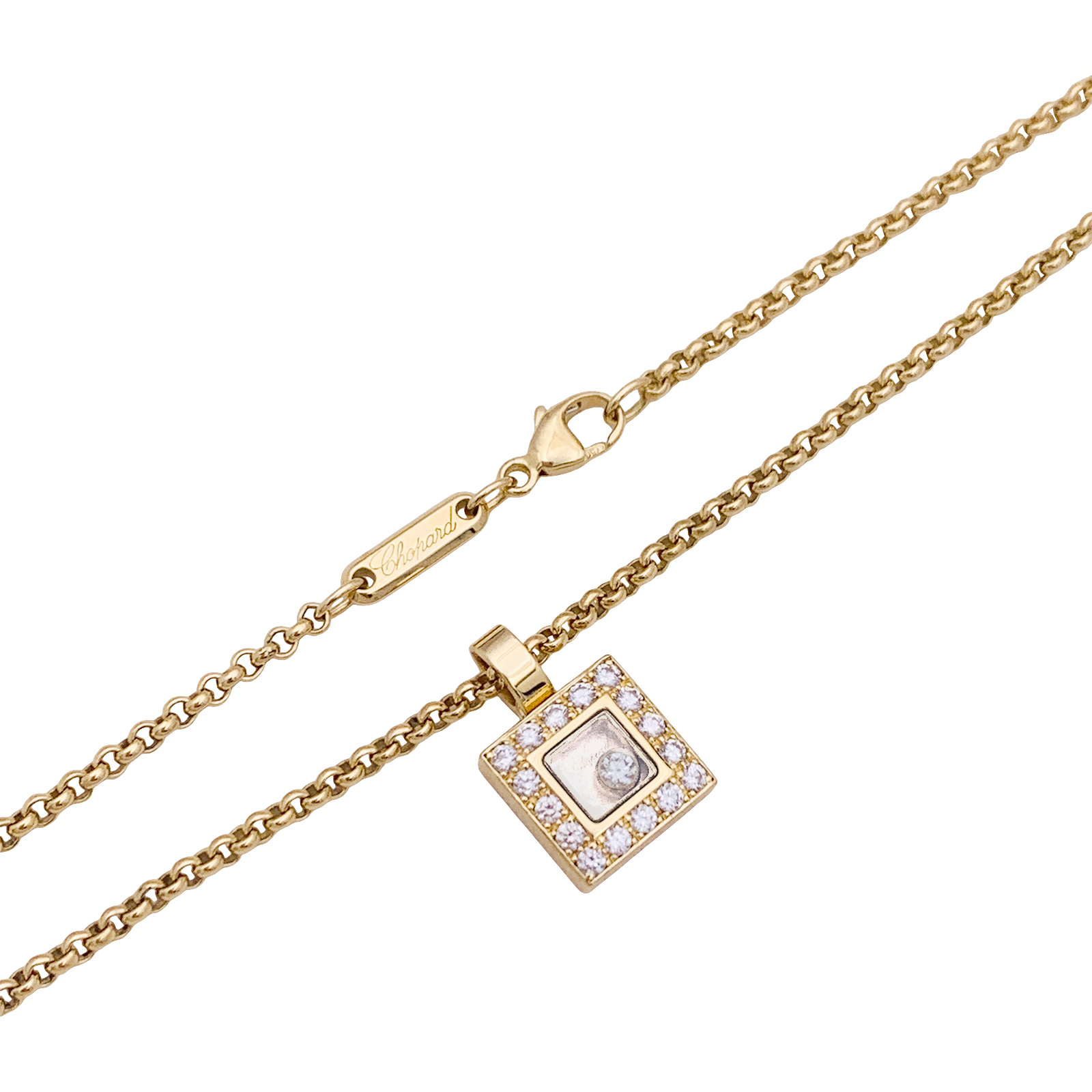 Collier Chopard, "Happy Square Diamond", or jaune, diamant.