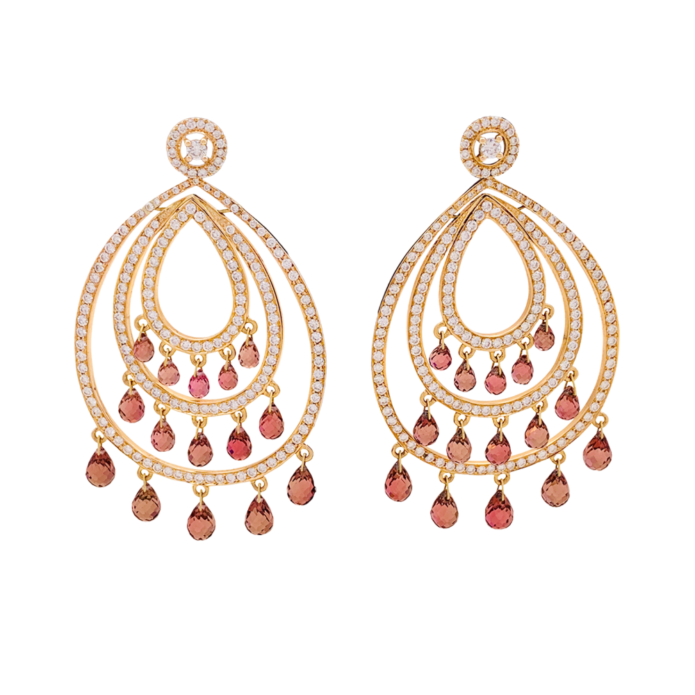 Pendants d'oreilles, or rose, diamants et tourmalines.