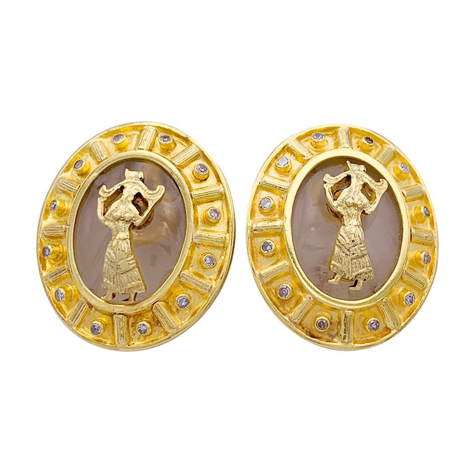 Boucles d'oreilles Lalaounis, "Bouclier d'Achilles", or jaune, cristal de roche. - Maison Eloe