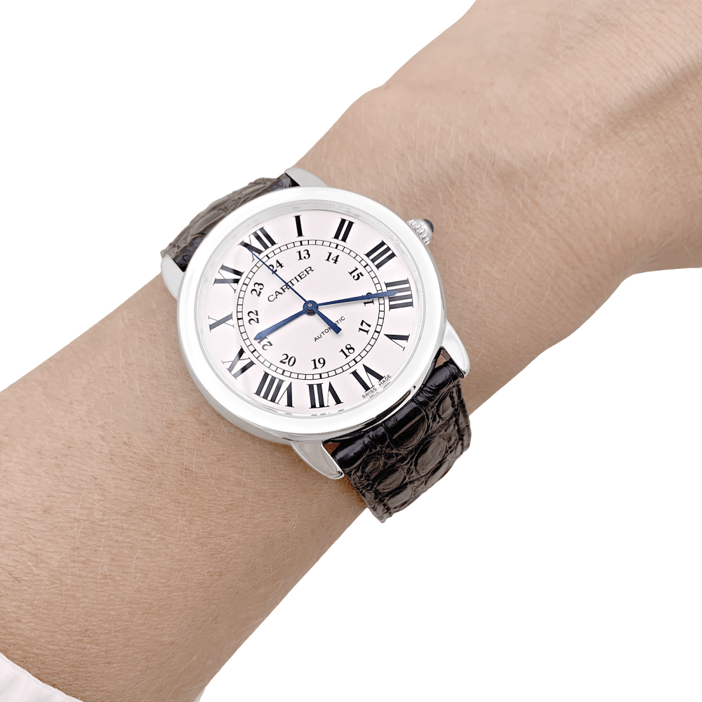 Montre Cartier, "Ronde Solo", acier, cuir.