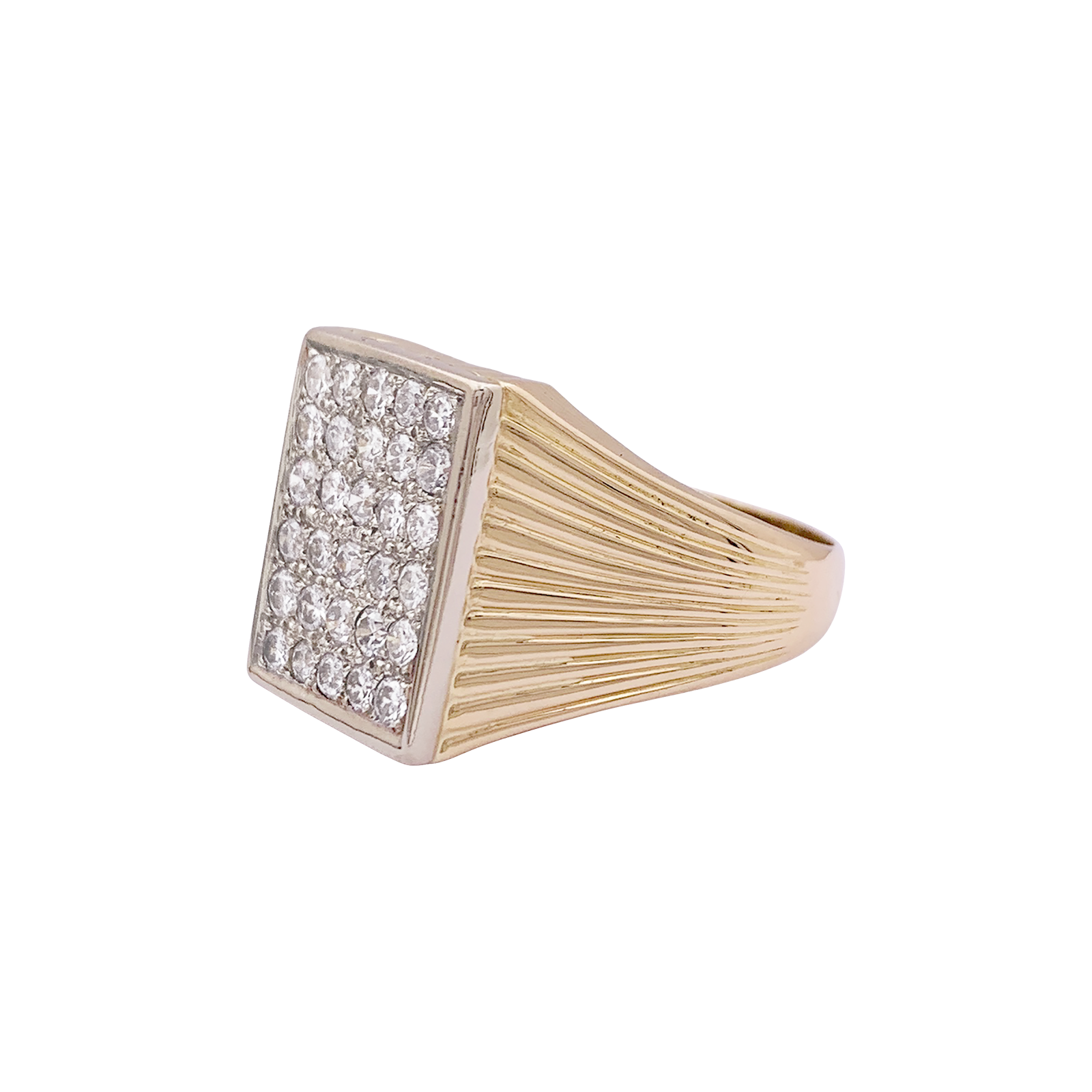 Bague chevalière or jaune, diamants.