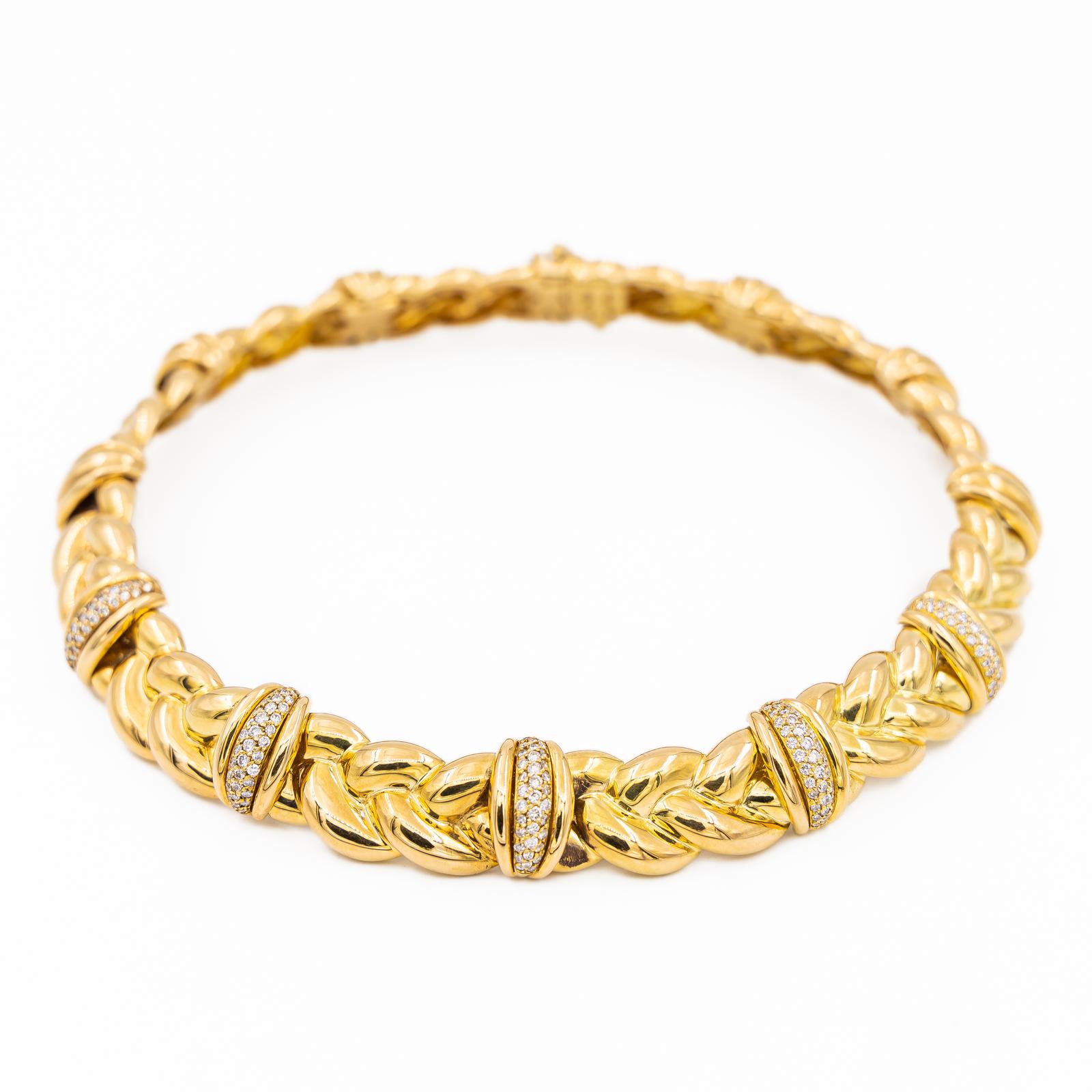 OJ Perrin Braided Choker Necklace Yellow Gold Diamond