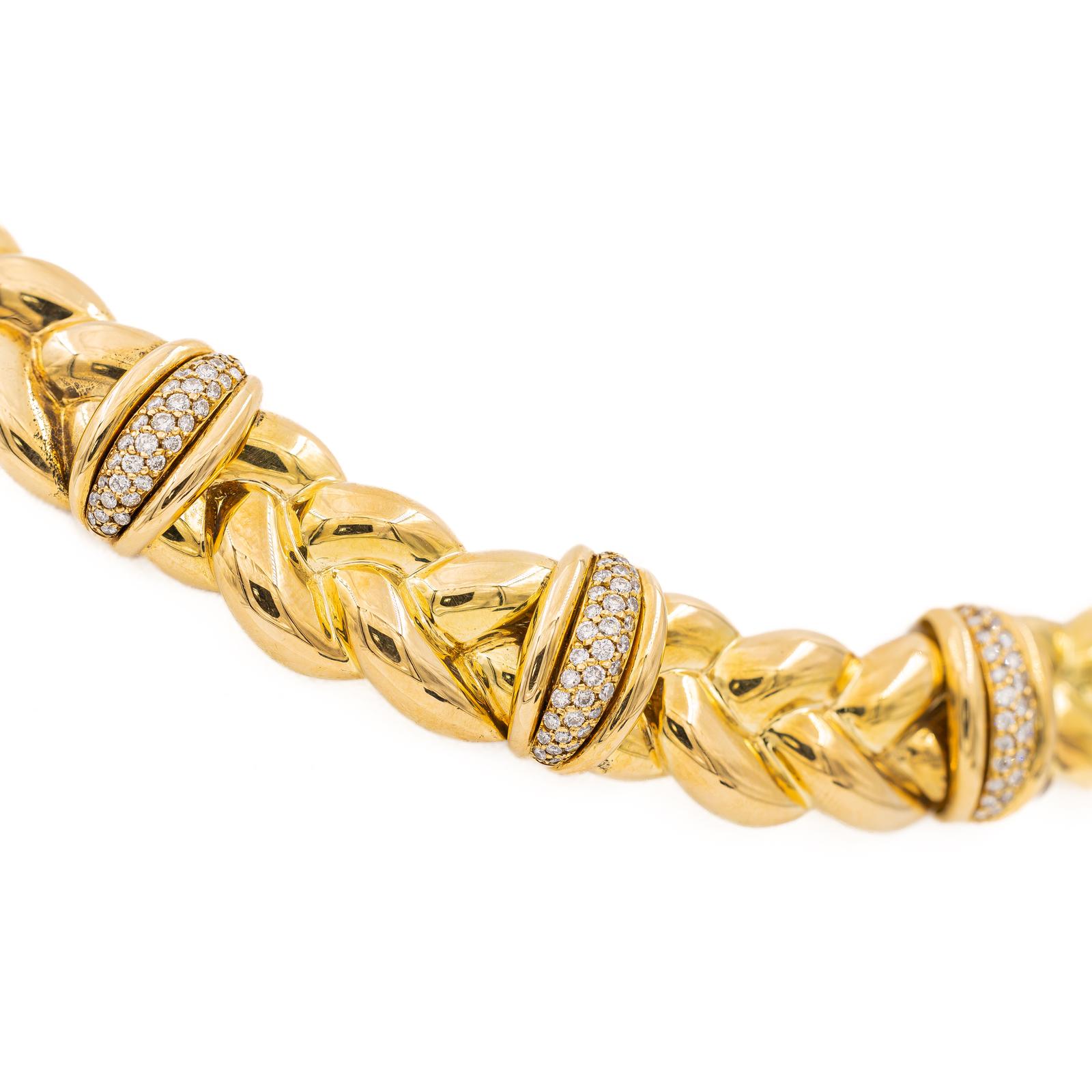 OJ Perrin Braided Choker Necklace Yellow Gold Diamond