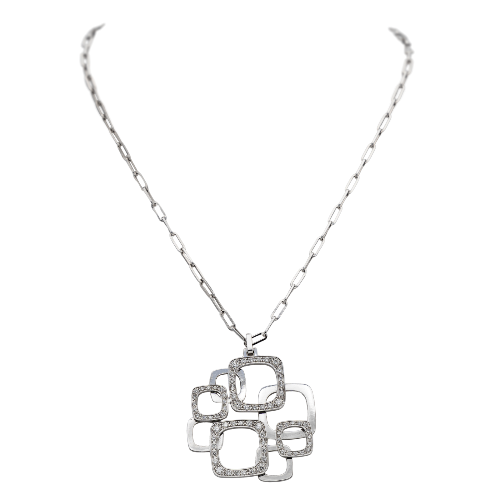 Dinh Van Collier Pendentif Surimpression Or blanc Diamant