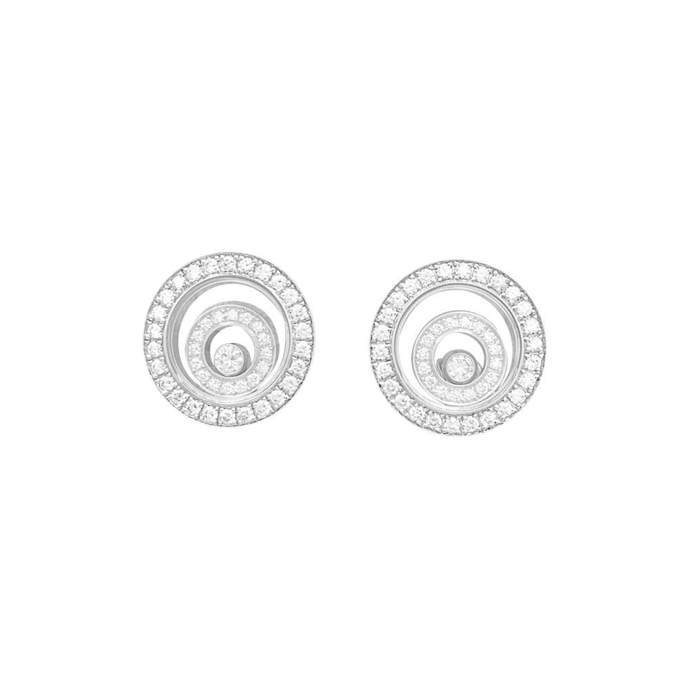 Boucles d'oreilles Chopard, "Happy Spirit" or blanc, diamants.
