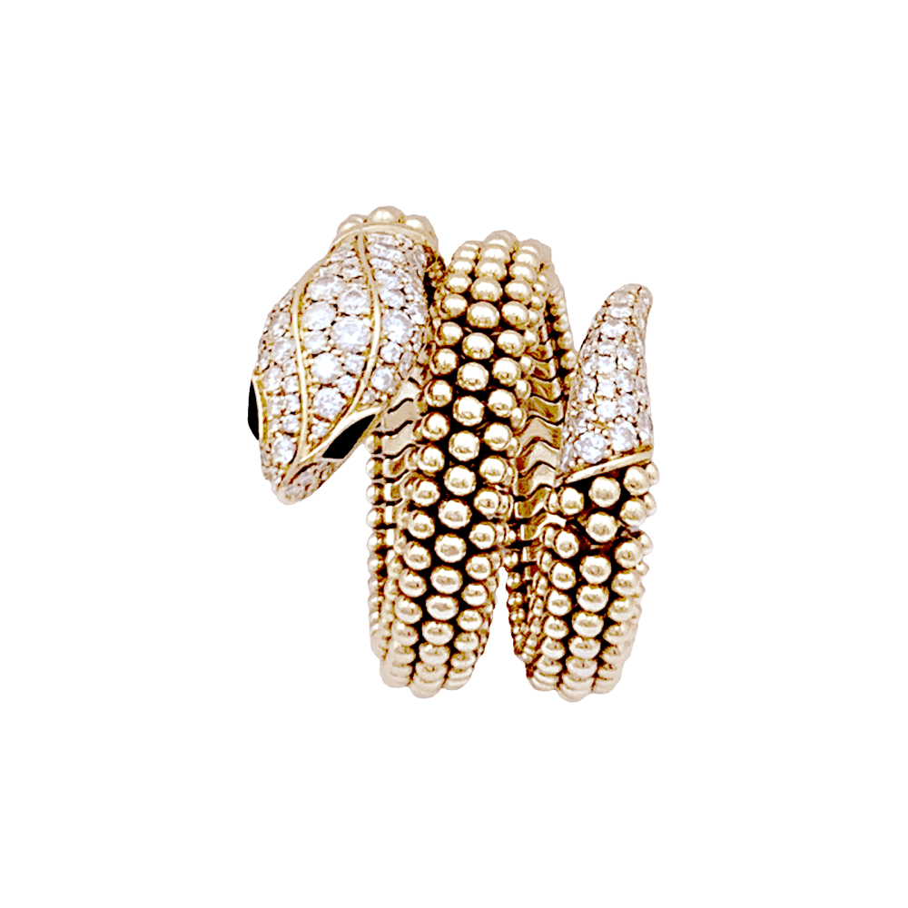 Bague Bulgari, "Serpenti" or rose, diamants et onyx. - Maison Eloe