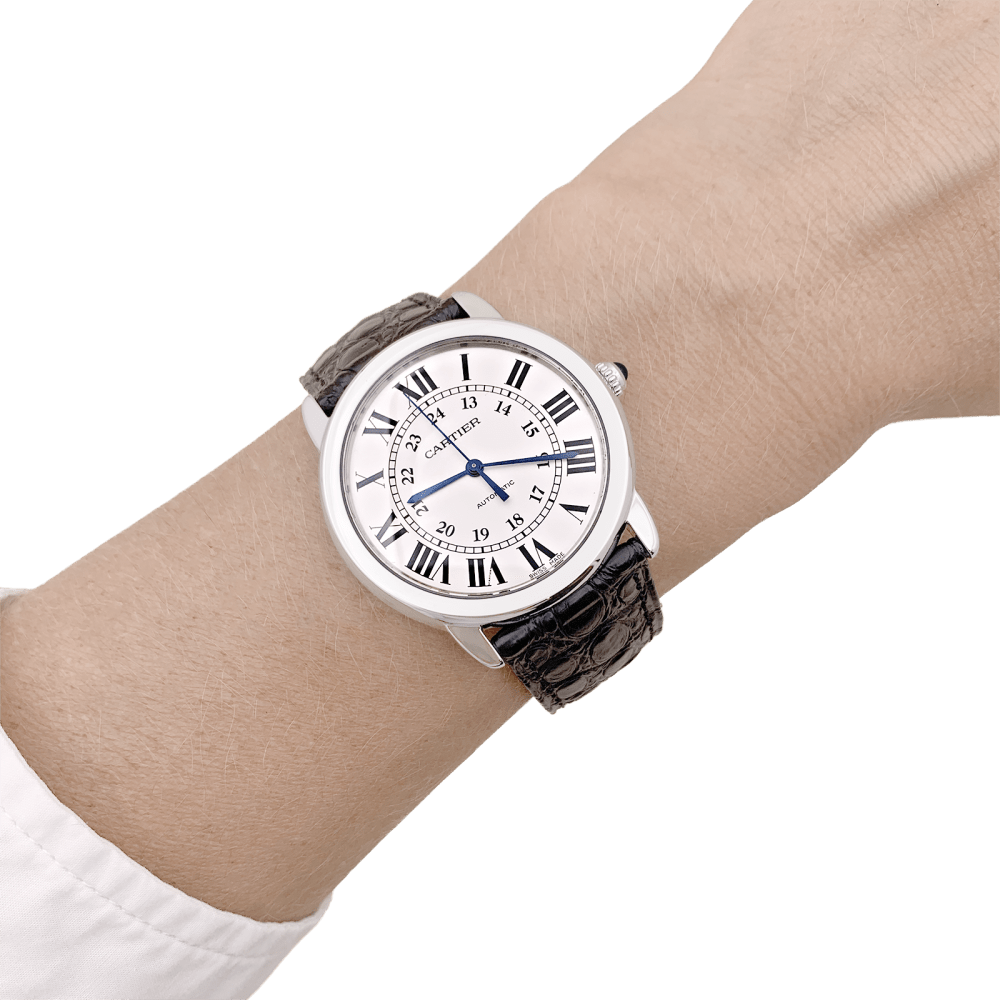 Montre Cartier, "Ronde Solo", acier, cuir.