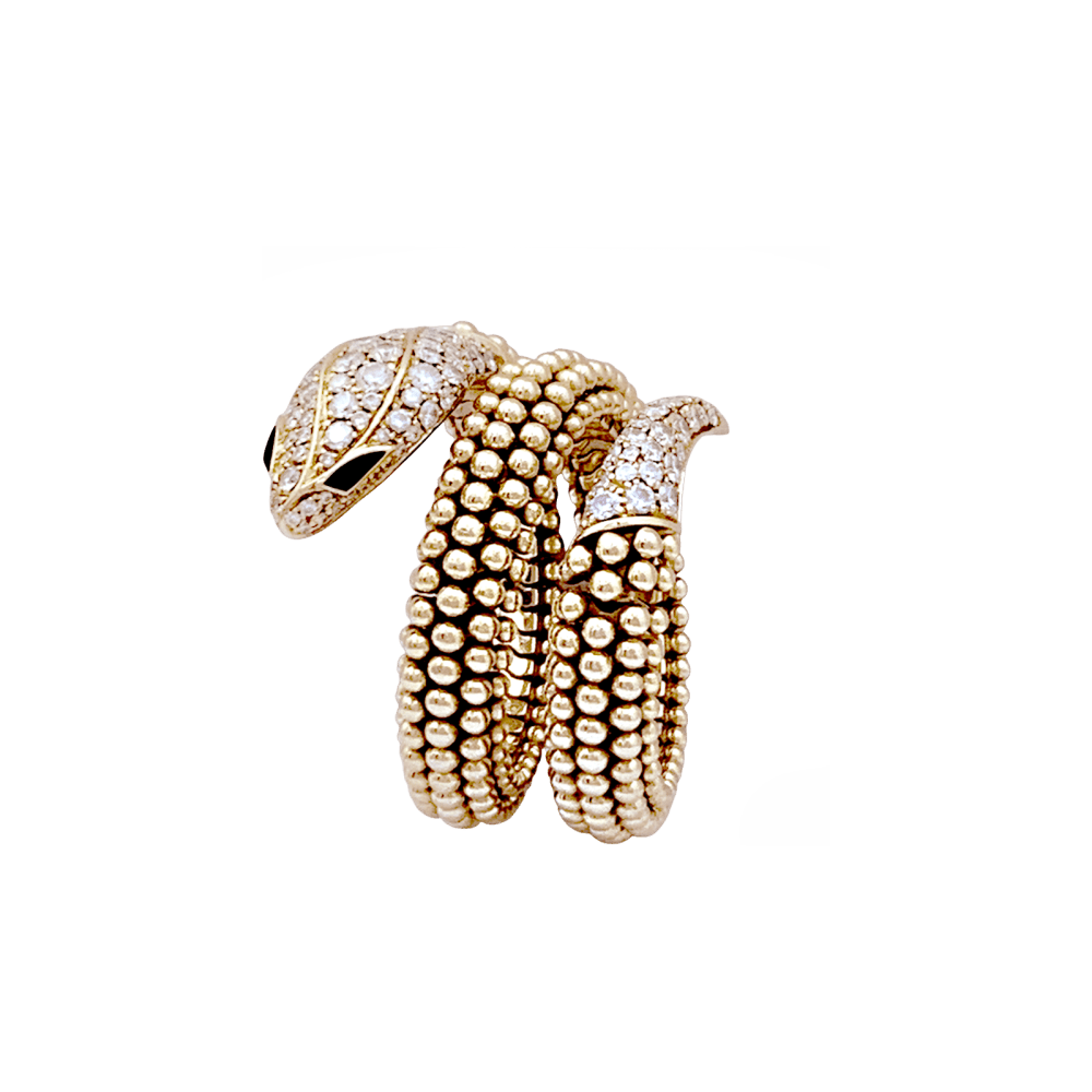 Bague Bulgari, "Serpenti" or rose, diamants et onyx. - Maison Eloe