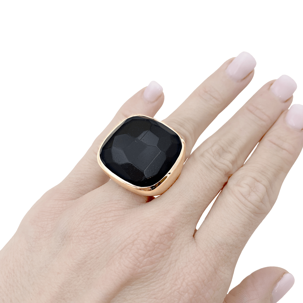 Bague Pomellato "Victoria", or rose, jais. - Maison Eloe