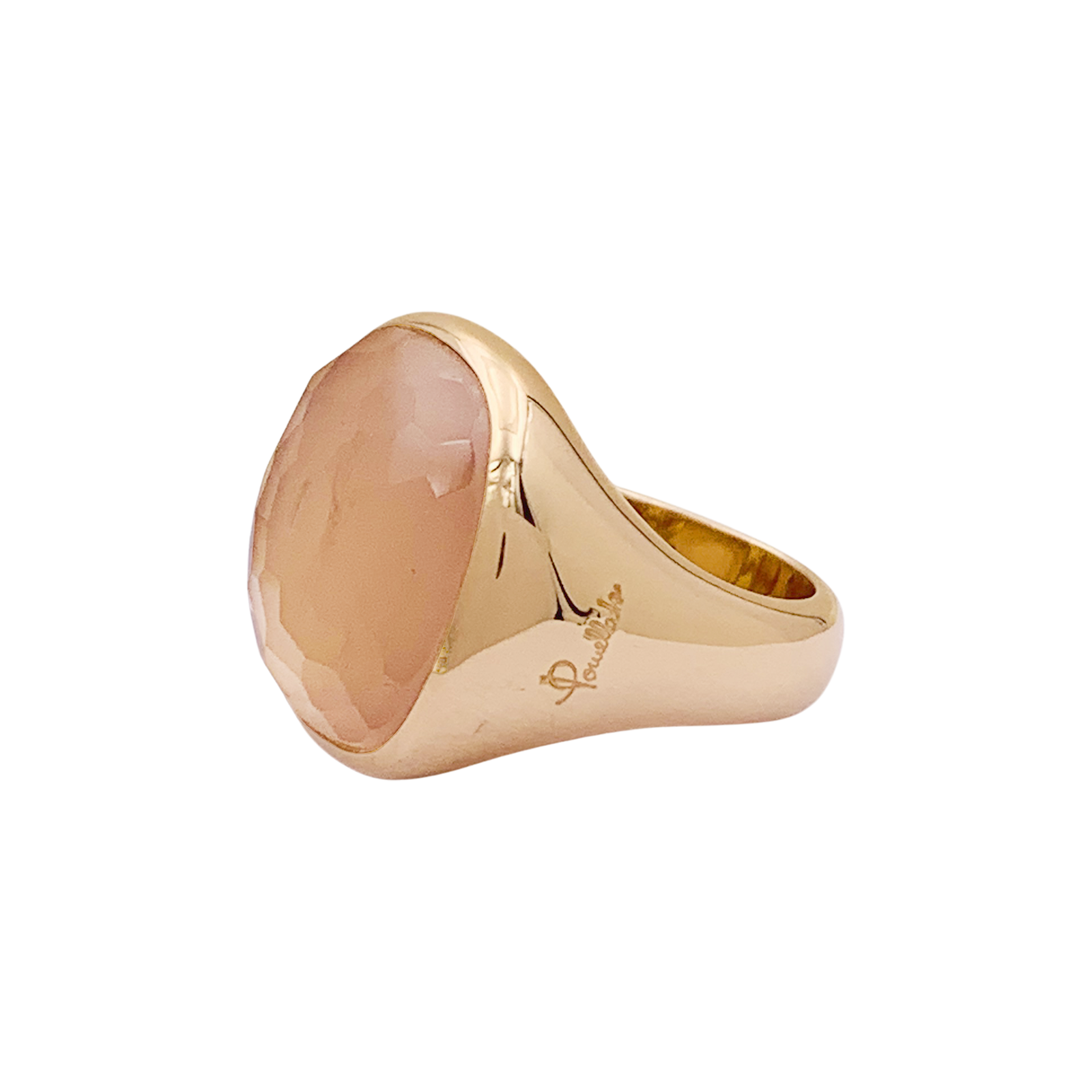 Bague Pomellato "Cipria" en or rose et quartz rose.