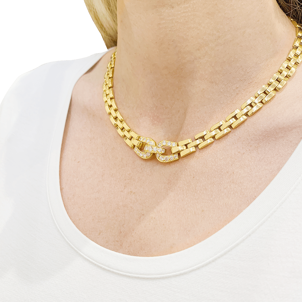 Collier Cartier, "Etrier", or jaune, diamants. - Maison Eloe