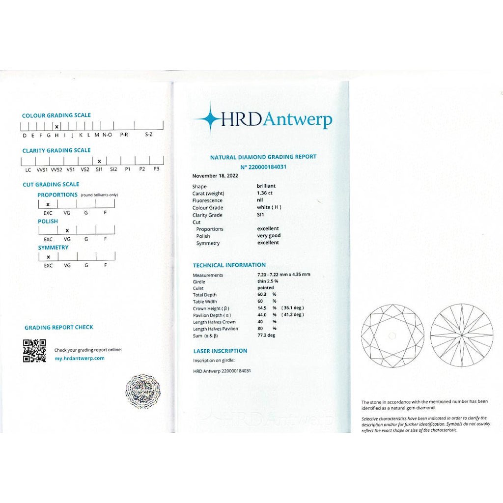 Bague solitaire en or blanc, diamant 1,36 carat. - Maison Eloe