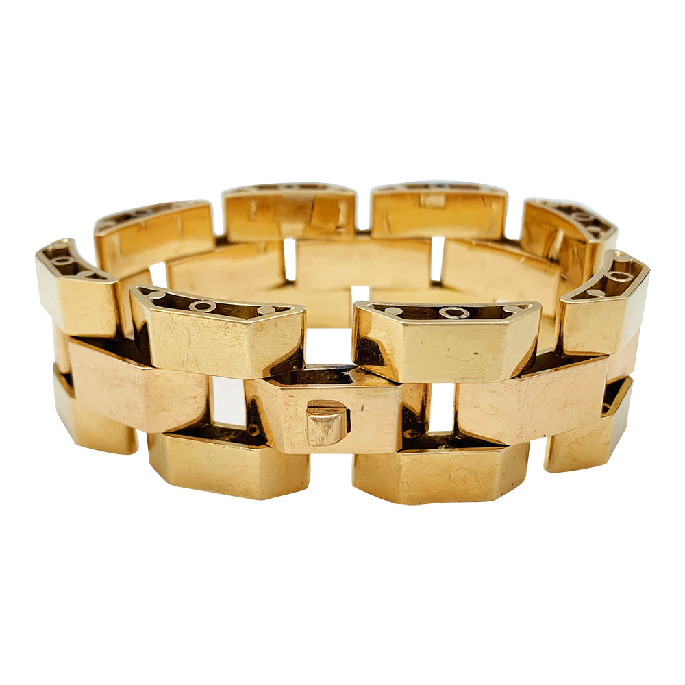 Bracelet Tank or rose et or jaune 190 mm de long.