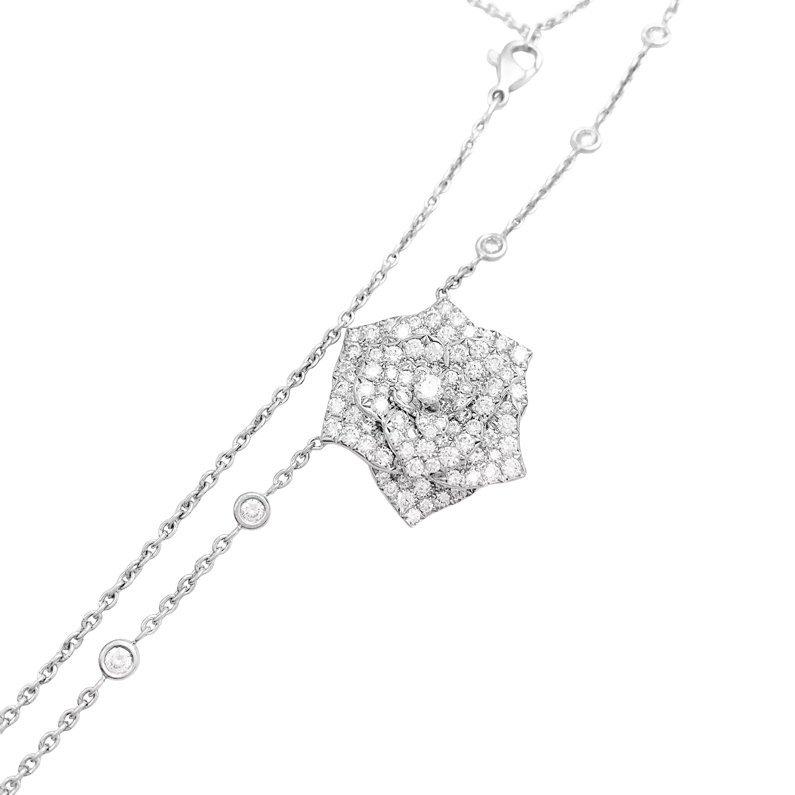 Collier Piaget "Rose" or blanc, diamants.