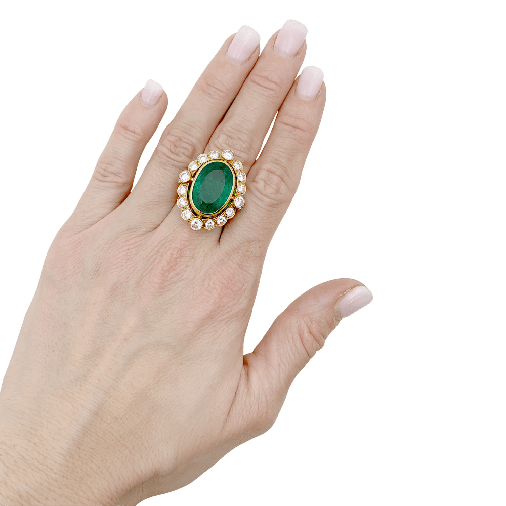 Bague or jaune, émeraude et diamants. - Maison Eloe