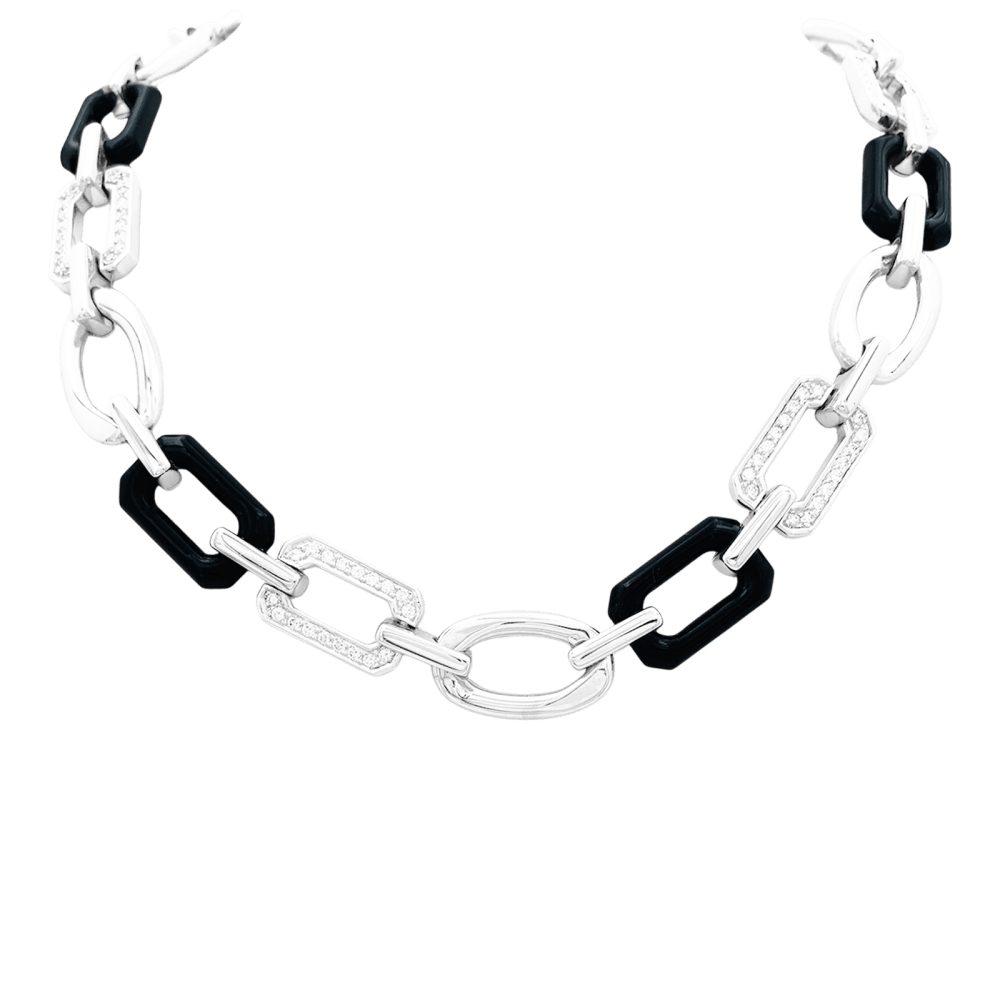 Collier Chanel, « Première Onyx », onyx, diamants, or blanc. - Maison Eloe