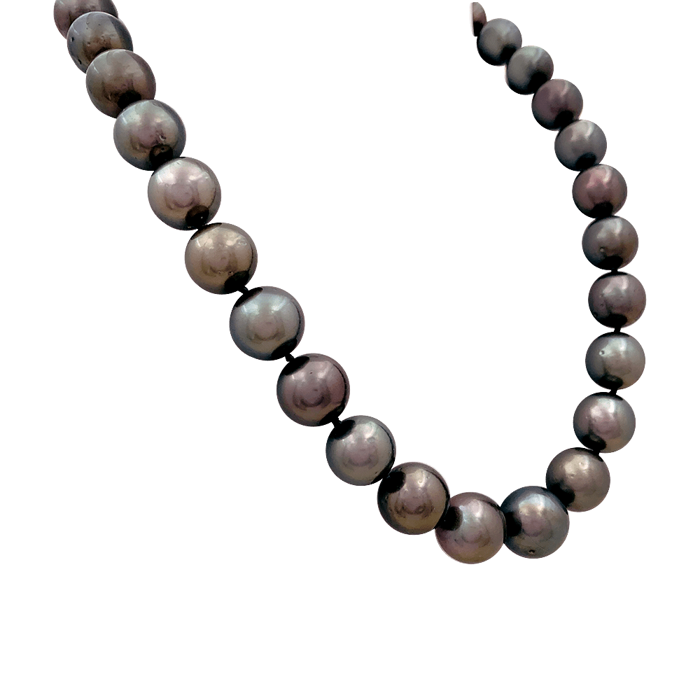 Collier perles de Tahiti, or blanc, diamants. - Maison Eloe
