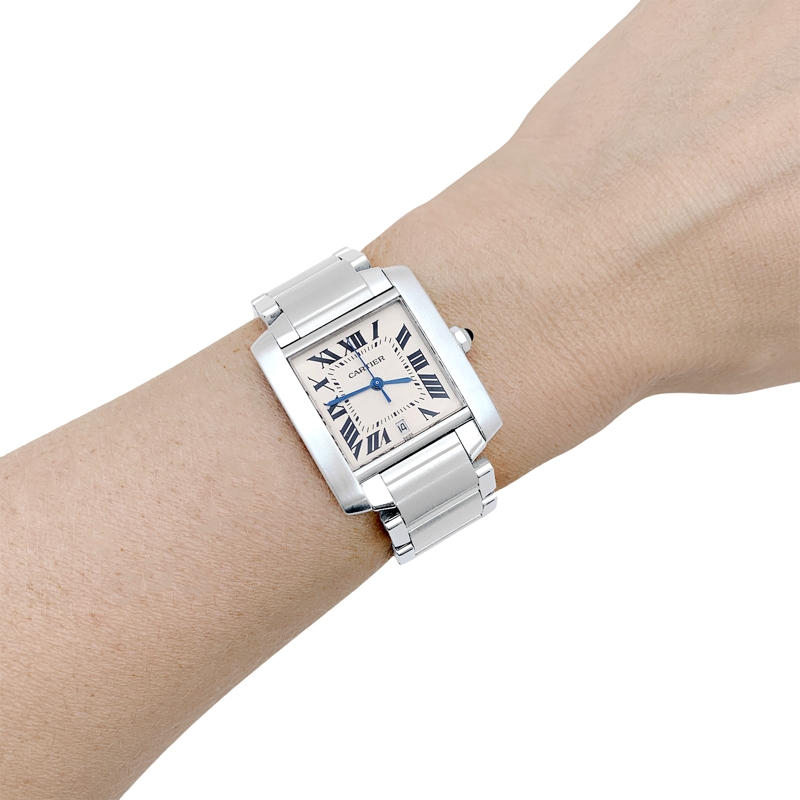 Montre Cartier, "Tank Française", acier.