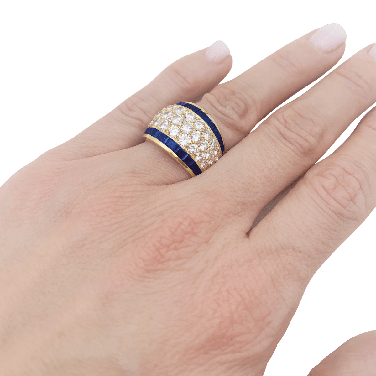 Bague vintage or jaune, diamants, saphirs calibrés. - Maison Eloe