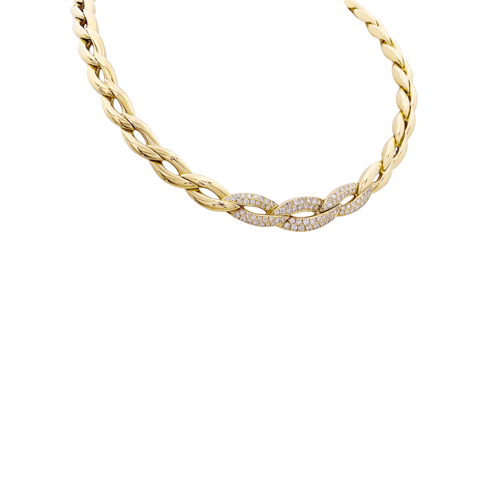 Collier Van Cleef & Arpels, or jaune, diamants.