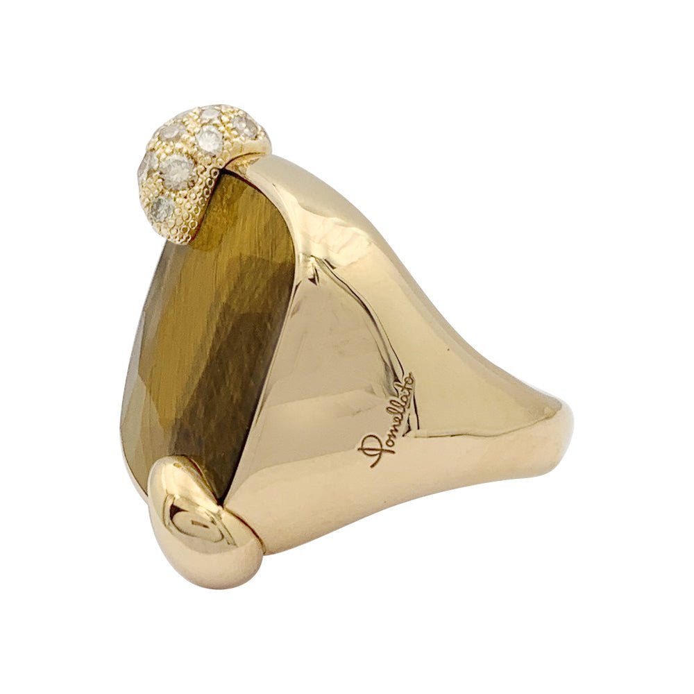 Bague Pomellato "Ritratto" or rose, diamants, oeil de tigre. - Maison Eloe