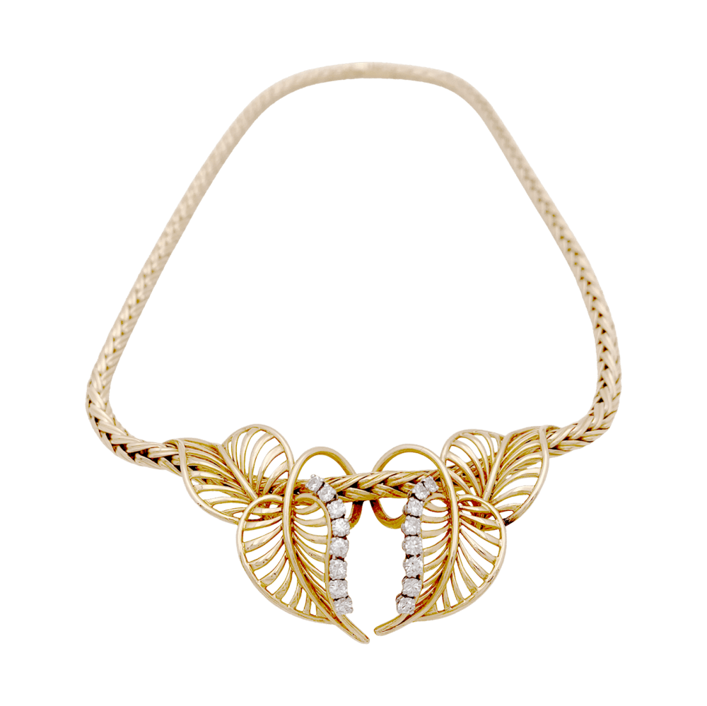 Collier "feuillages" or jaune et diamants. - Maison Eloe