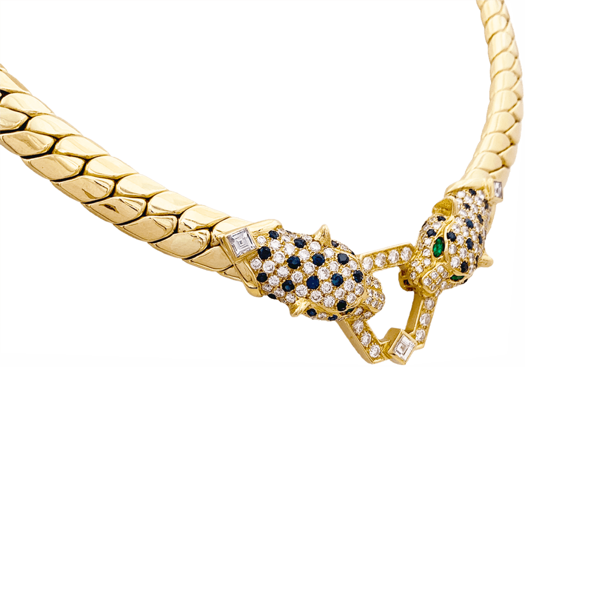 Collier O.J. PERRIN, or jaune, diamants, saphirs et émeraudes. - Maison Eloe