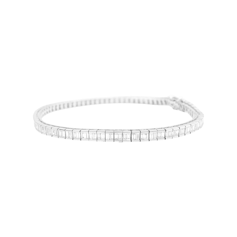 Bracelet ligne, or blanc et diamants taille baguette. - Maison Eloe
