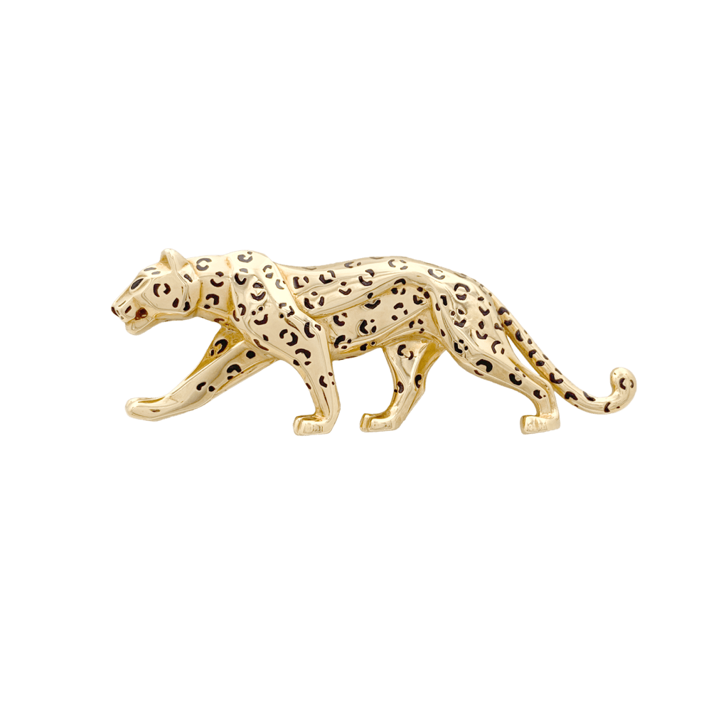 Broche Cartier, "Panthère", or jaune, émail, émeraudes.