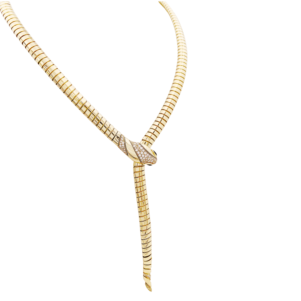 Collier Bulgari, « Serpenti Tubogas », or jaune, diamants, onyx. - Maison Eloe