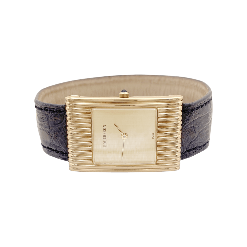 Montre Boucheron, "Reflet", or jaune, cuir. - Maison Eloe