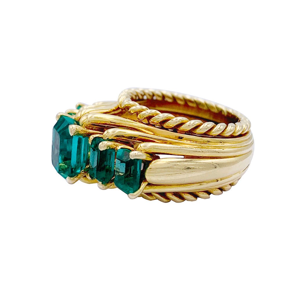 Bague vintage or jaune, émeraudes. - Maison Eloe