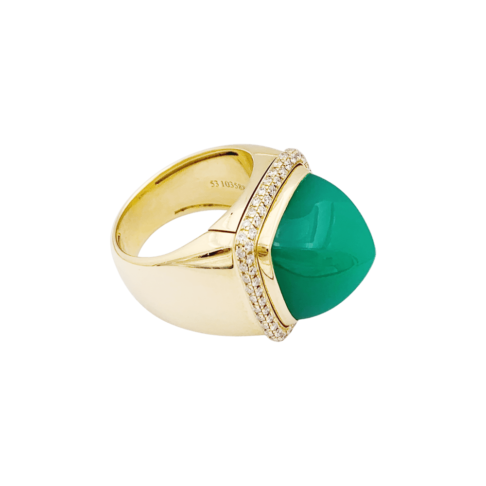 Bague FRED, "PAIN DE SUCRE", or rose 750/000, chrysoprase, diamants.