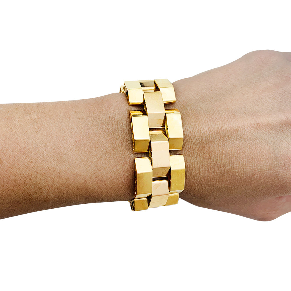 Bracelet Tank or rose et or jaune 190 mm de long.