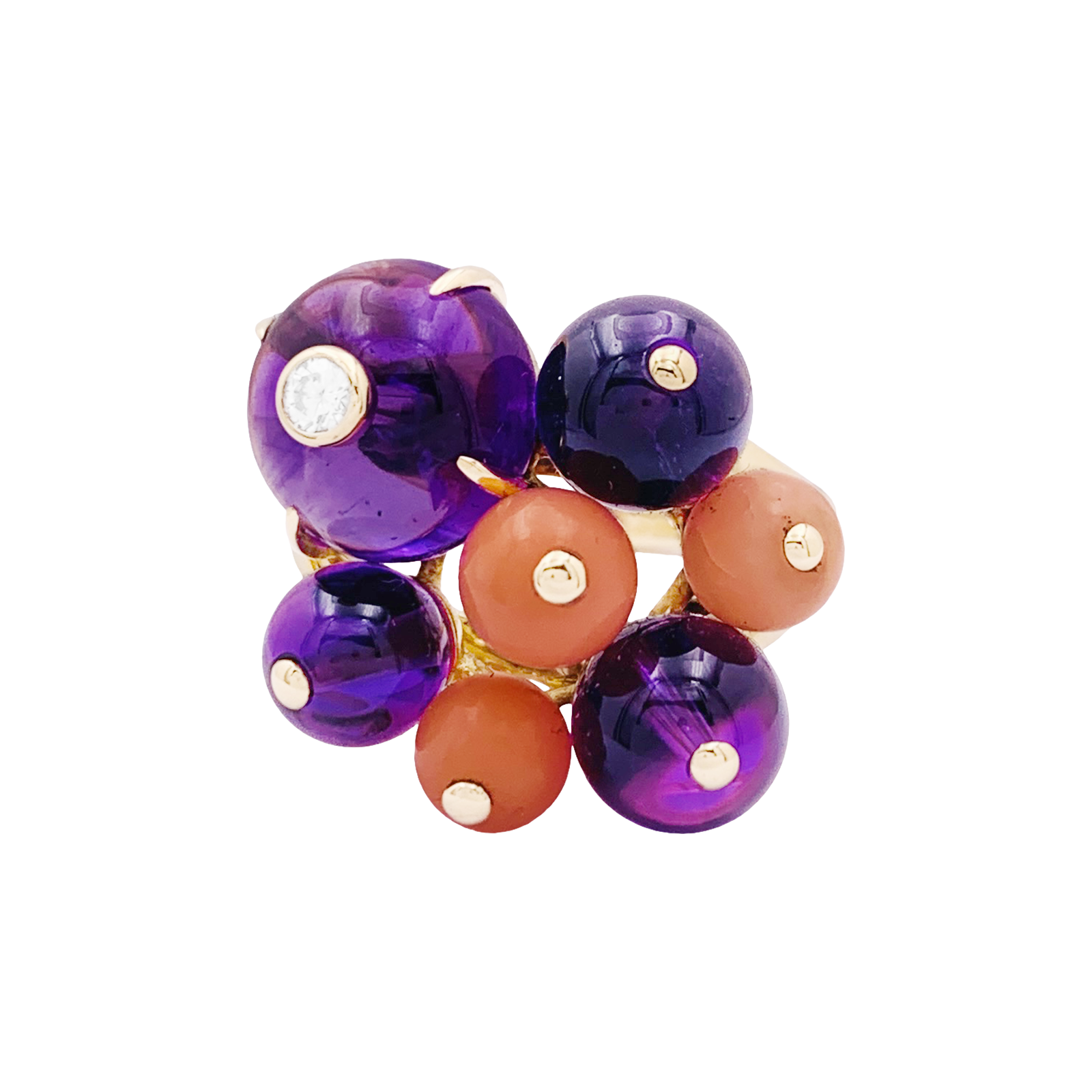 Bague Cartier, "Délices de Goa", or jaune, diamant, corail, améthystes.