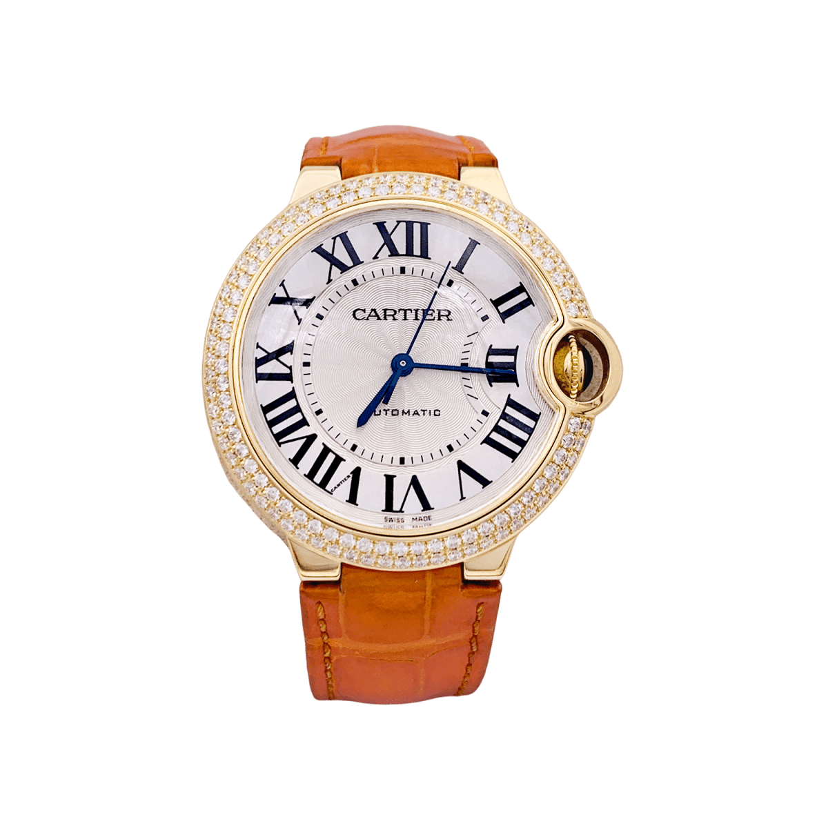 Montre Cartier "Ballon Bleu" or jaune, diamants, cuir. - Maison Eloe