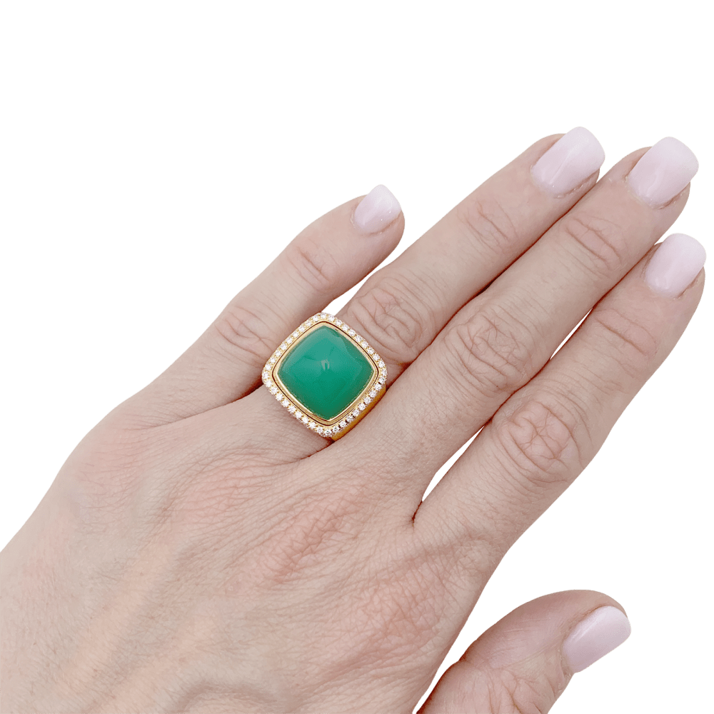 Bague FRED, "PAIN DE SUCRE", or rose 750/000, chrysoprase, diamants.